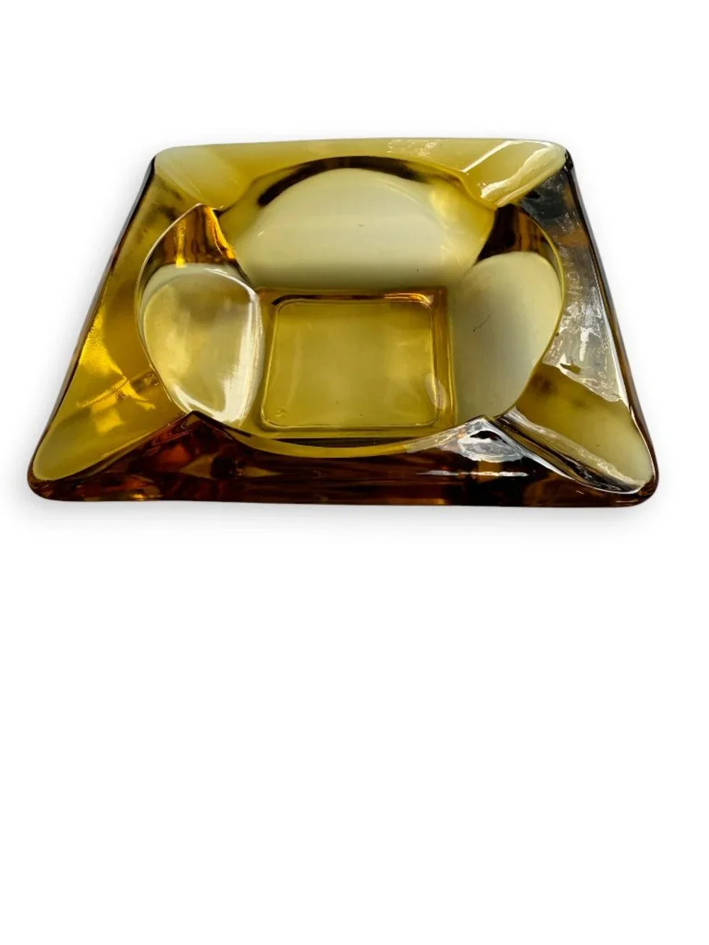 Vintage Amber Square Glass Ashtray Mid Century Modern Minimalist Decor 6